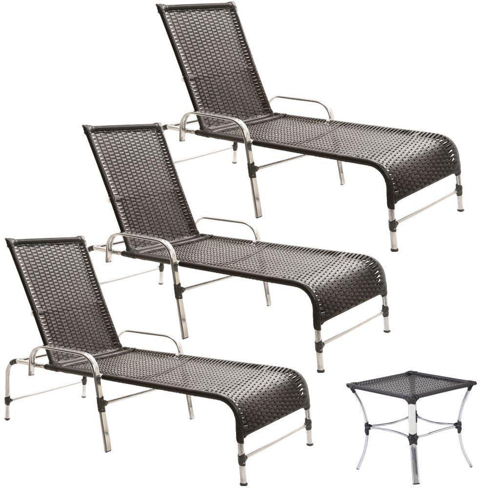 3 Espreguiçadeiras E Mesa Para Piscina Área Trama Original Preto - 1