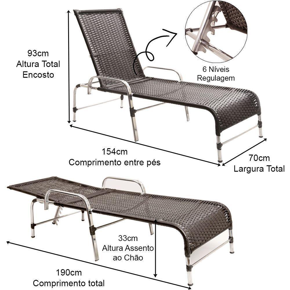 3 Espreguiçadeiras E Mesa Para Piscina Área Trama Original Preto - 3