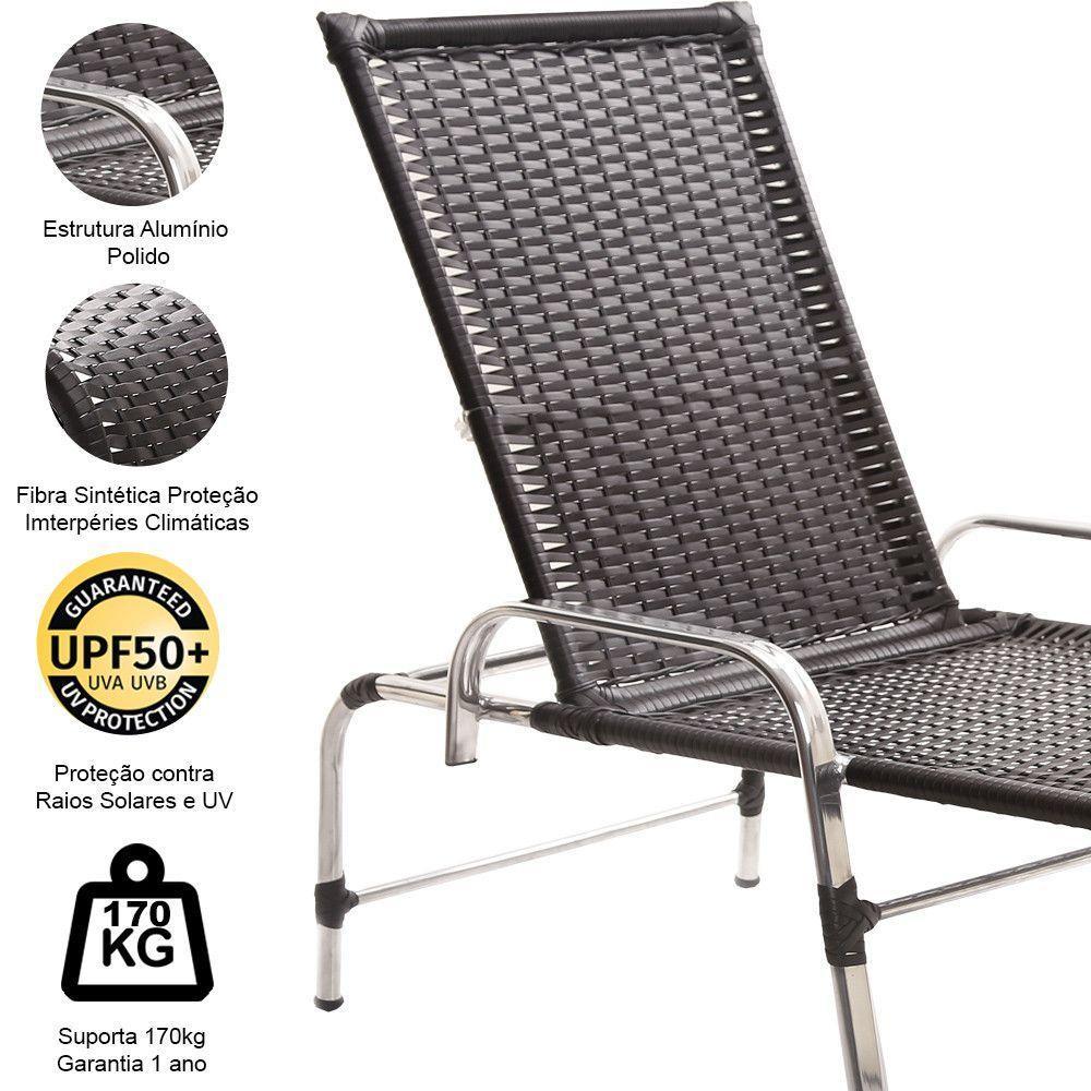 3 Espreguiçadeiras E Mesa Para Piscina Área Trama Original Preto - 4