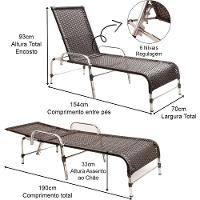 3 Espreguiçadeiras E Mesa Para Piscina Área Trama Original Preto - 3
