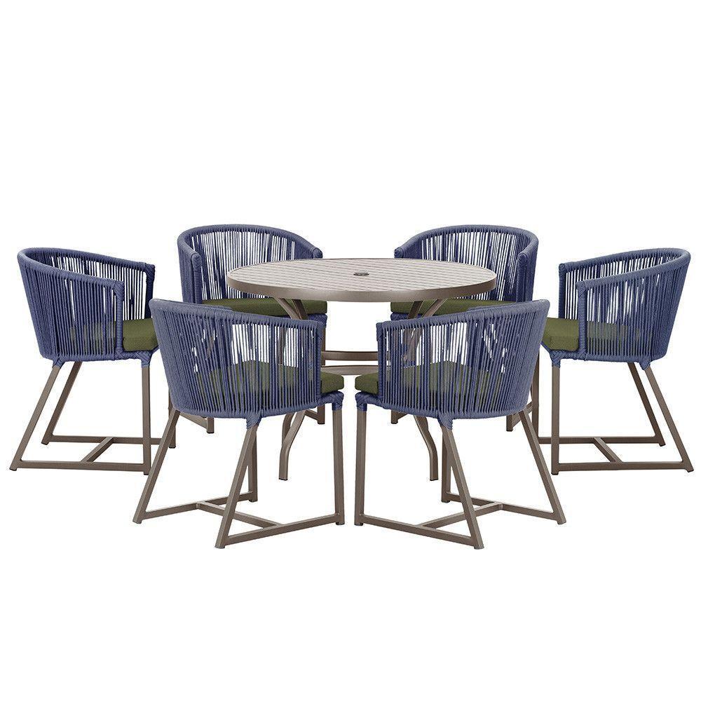 Mesa E 6 Cadeiras Jantar Noronha Marrom E13 Trama Original Azul - 1