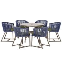 Mesa E 6 Cadeiras Jantar Noronha Marrom E13 Trama Original Azul - 1