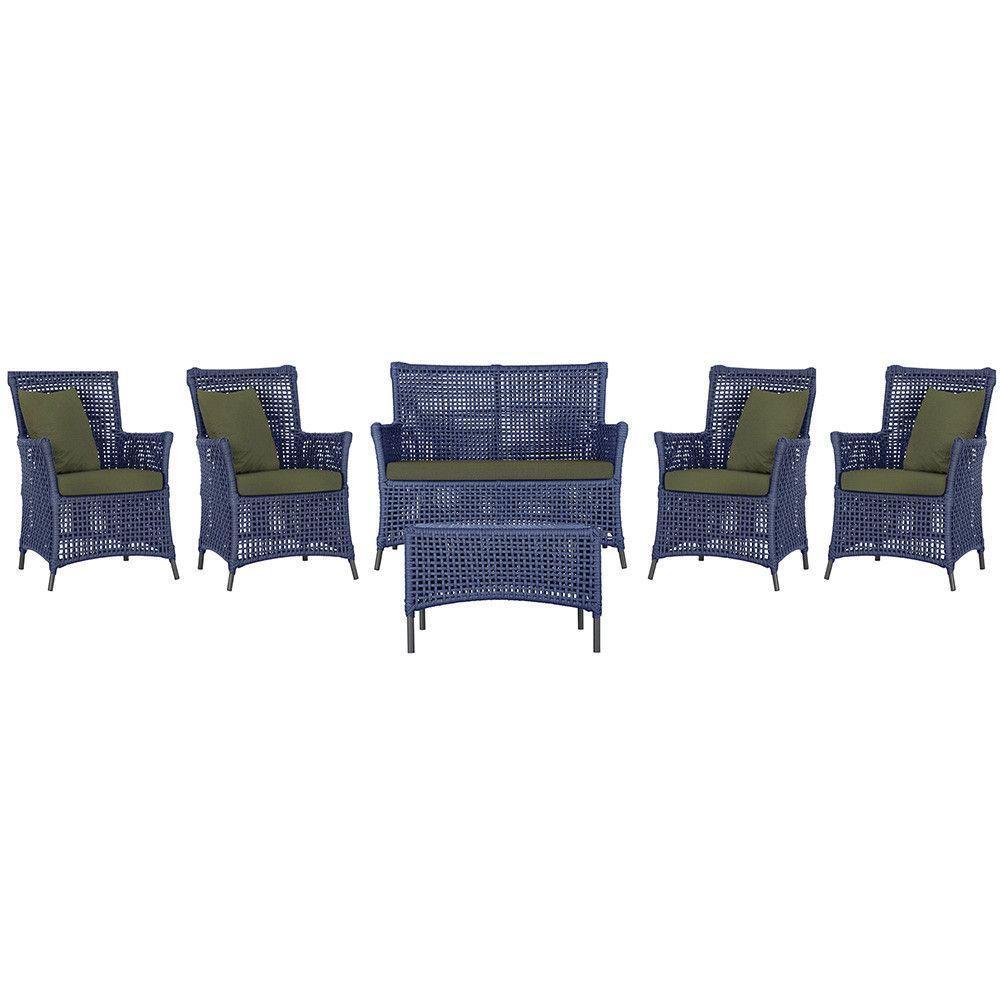 Jogo Sofá 4 Poltronas E Mesa Igapó Preta E13 Trama Original Azul - 1