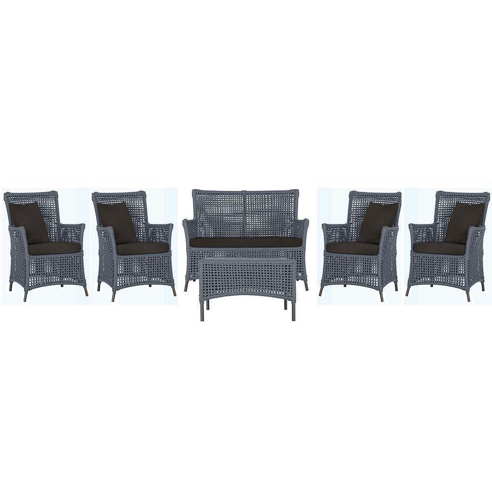 Jogo Sofá 4 Poltronas E Mesa Igapó Preta E9 Trama Original Prata - 1