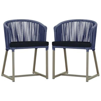 2 Cadeiras De Jantar Noronha Fendi Corda Náutica E12 Trama Azul