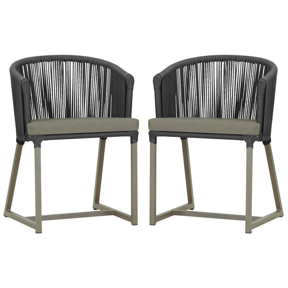 2 Cadeiras De Jantar Noronha Fendi Corda Náutica E8 Trama Preto - 1