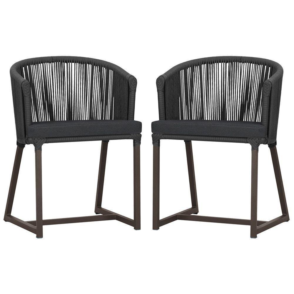 2 Cadeiras De Jantar Noronha Marrom Corda Náutica E11 Trama Preto - 1