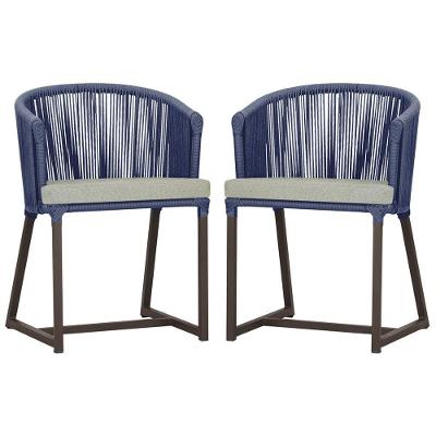 2 Cadeiras De Jantar Noronha Marrom Corda Náutica E3 Trama Azul