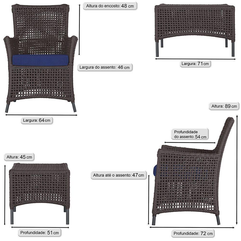Jogo Sofá 4 Poltronas E Mesa Igapó Preta E10 Trama Original Marrom - 4