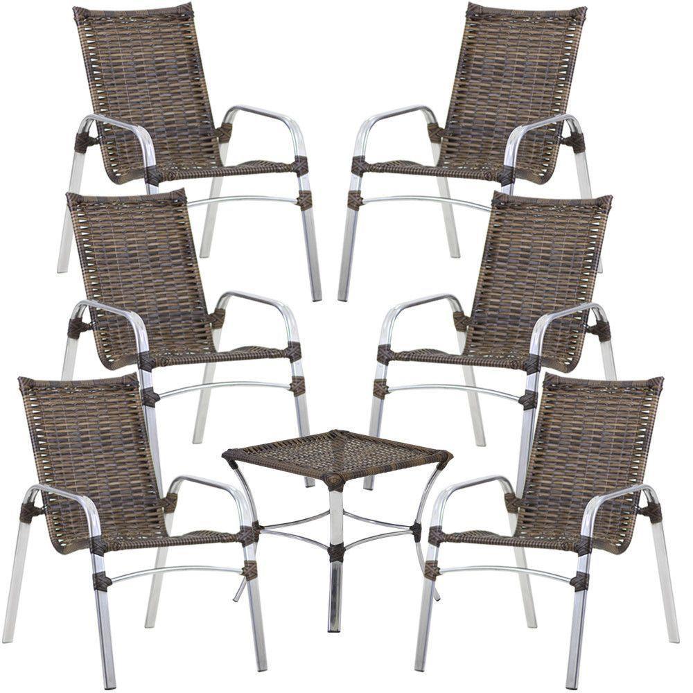 6 Cadeiras Emily E Mesa Em Alumínio Trama Original Argila - 1