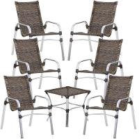 6 Cadeiras Emily E Mesa Em Alumínio Trama Original Argila - 1