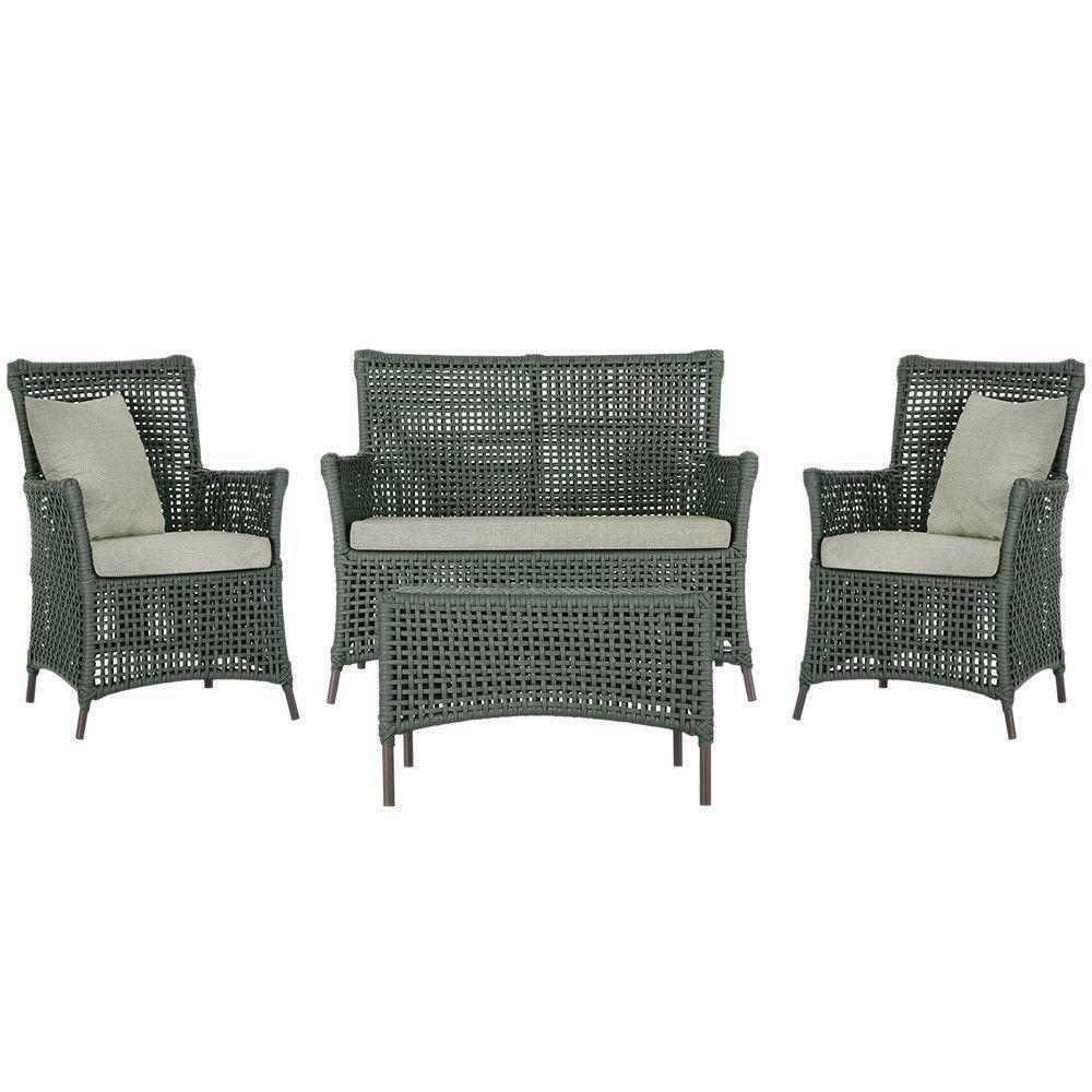 Jogo Sofá 2 Poltronas E Mesa Igapó Marrom E3 Trama Original Verde - 1