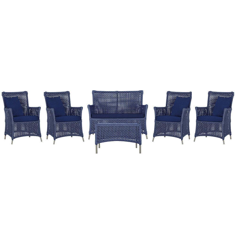 Jogo Sofá 4 Poltronas E Mesa Igapó Fendi E10 Trama Original Azul - 1