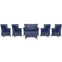 Jogo Sofá 4 Poltronas E Mesa Igapó Fendi E10 Trama Original Azul - 1