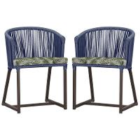 2 Cadeiras De Jantar Noronha Marrom Corda Náutica E5 Trama Azul - 1