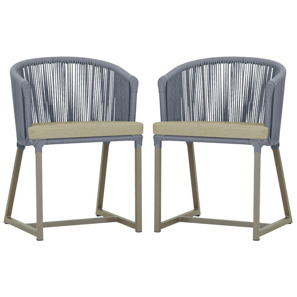 2 Cadeiras De Jantar Noronha Fendi Corda Náutica E7 Trama Prata - 1