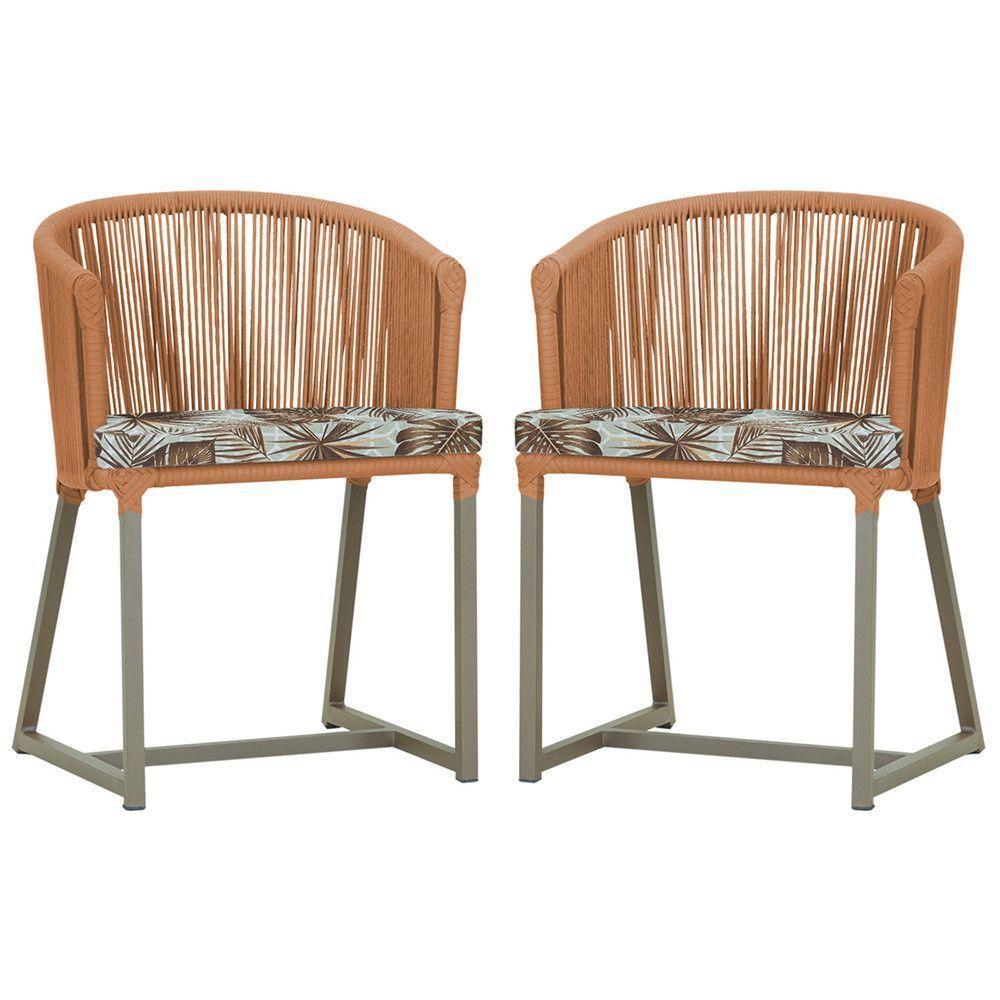 2 Cadeiras De Jantar Noronha Fendi Corda Náutica E6 Trama Terra Cota - 1