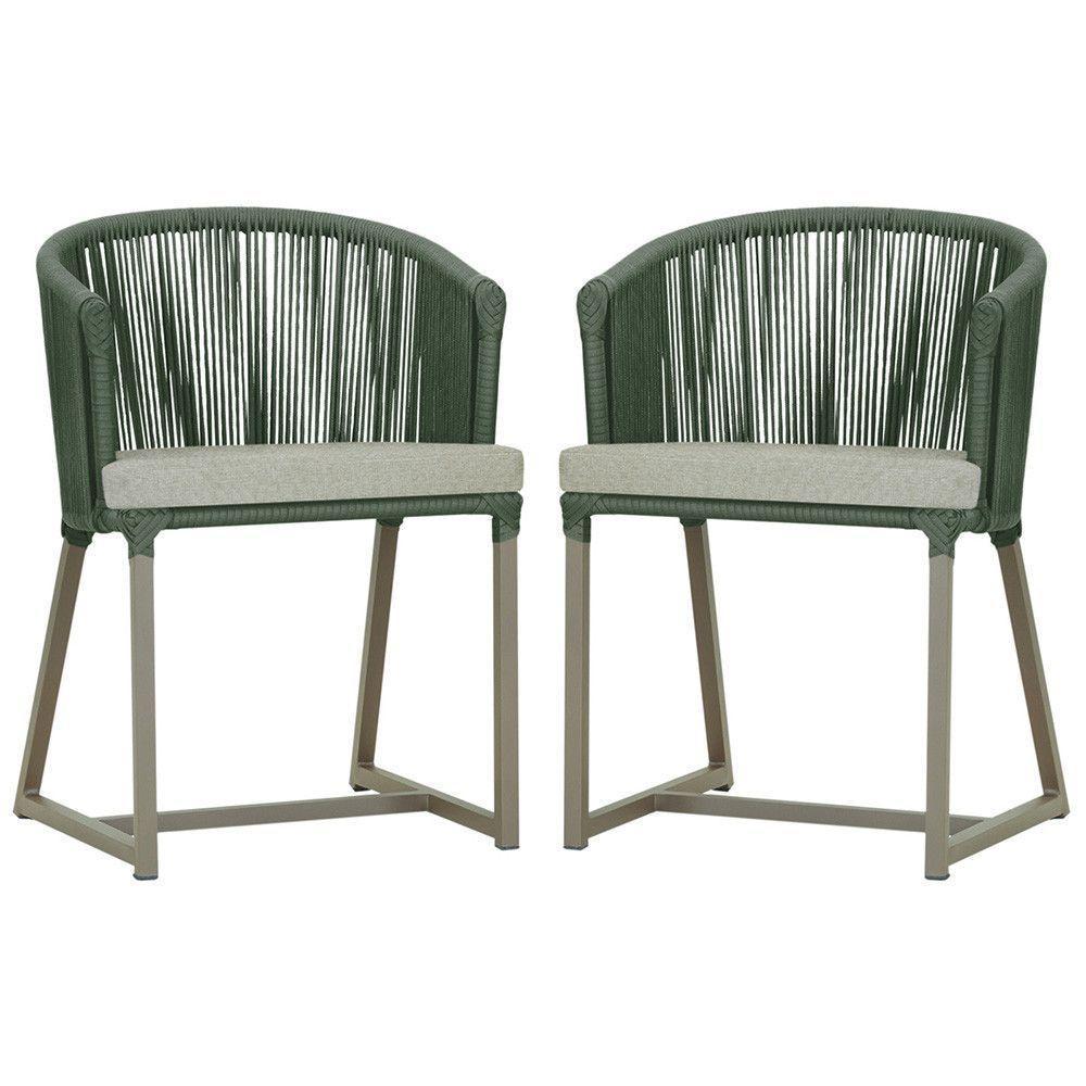 2 Cadeiras De Jantar Noronha Fendi Corda Náutica E3 Trama Verde - 1