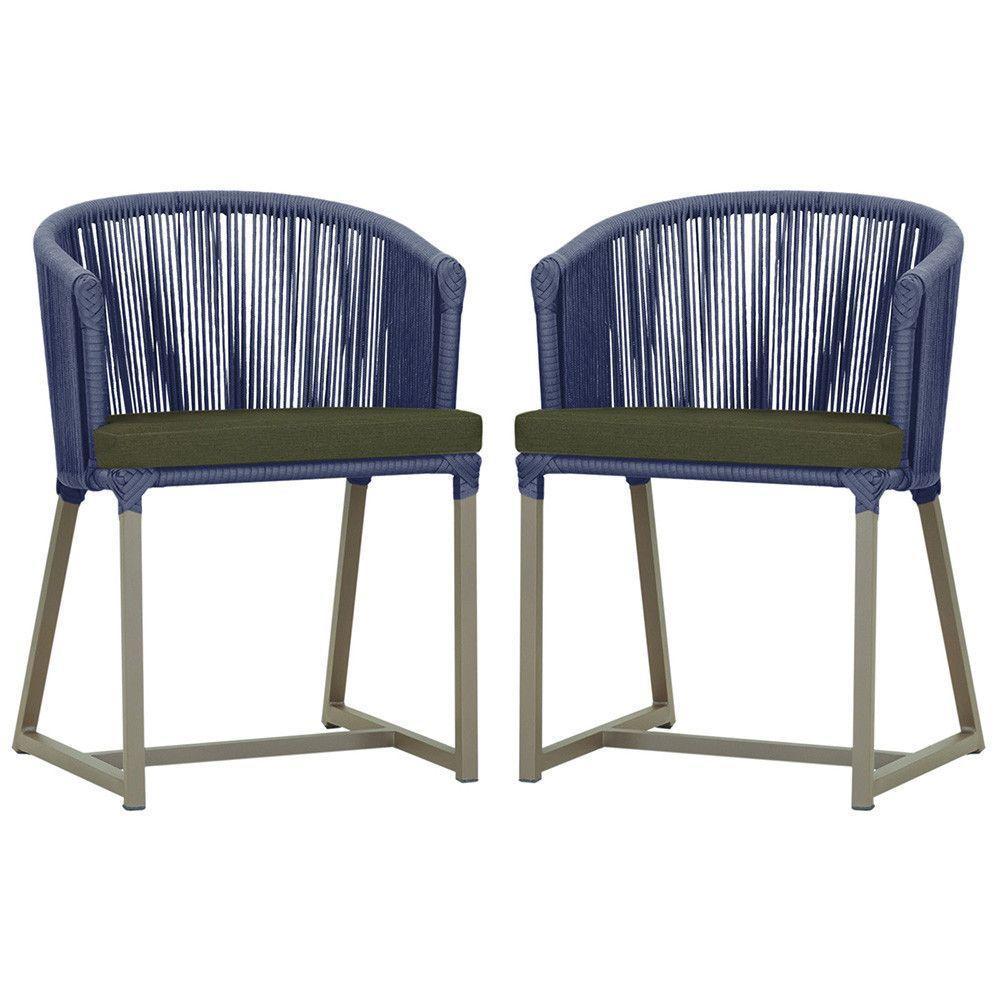 2 Cadeiras De Jantar Noronha Fendi Corda Náutica E13 Trama Azul - 1