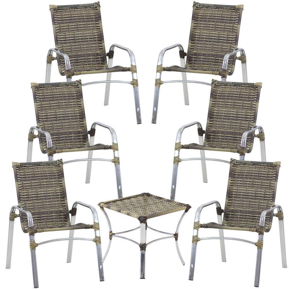 6 Cadeiras Emily E Mesa Em Alumínio Trama Original Cappuccino - 1