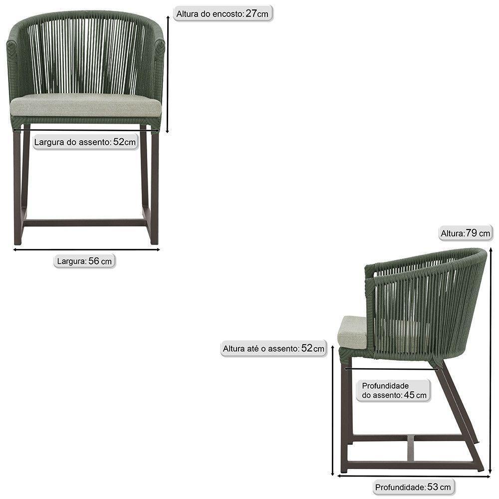 2 Cadeiras De Jantar Noronha Marrom Corda Náutica E3 Trama Verde - 5