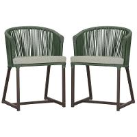 2 Cadeiras De Jantar Noronha Marrom Corda Náutica E3 Trama Verde - 1