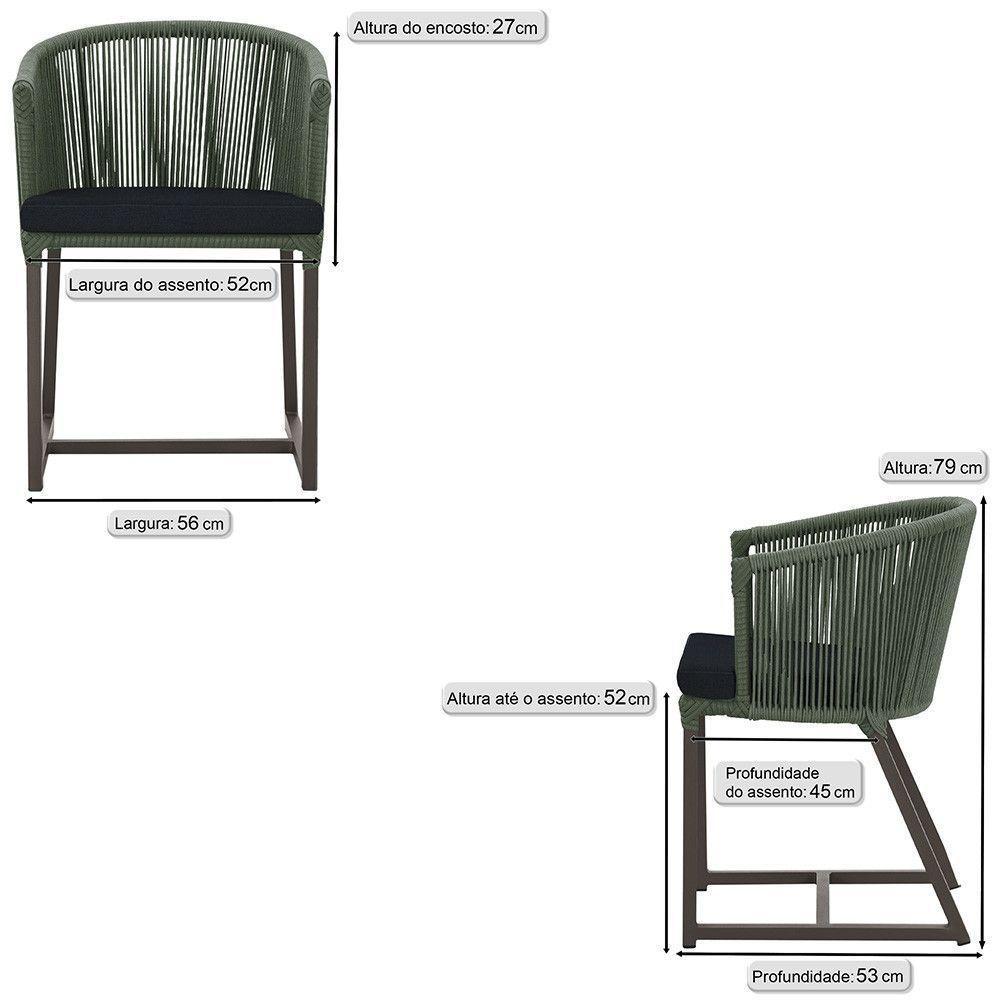 2 Cadeiras De Jantar Noronha Marrom Corda Náutica E12 Trama Verde - 2