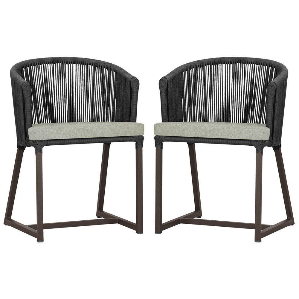 2 Cadeiras De Jantar Noronha Marrom Corda Náutica E3 Trama Preto - 1