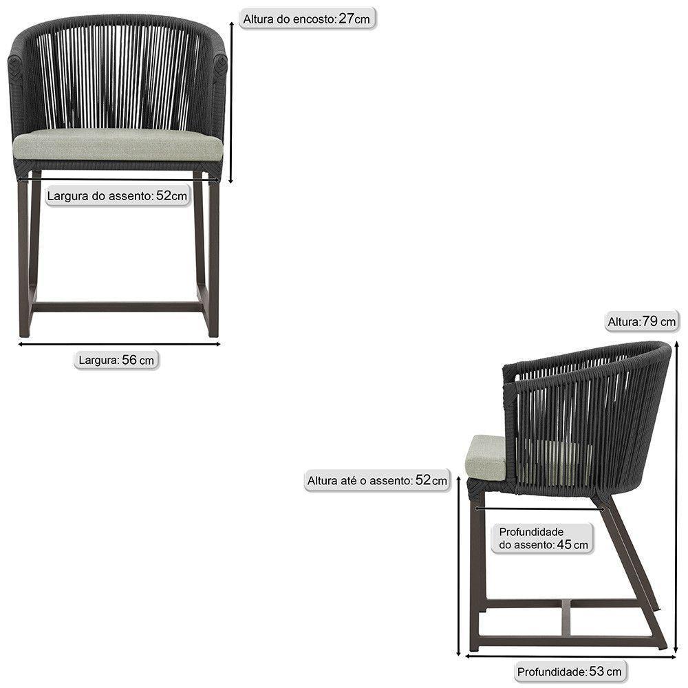 2 Cadeiras De Jantar Noronha Marrom Corda Náutica E3 Trama Preto - 5