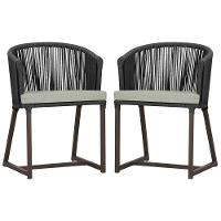 2 Cadeiras De Jantar Noronha Marrom Corda Náutica E3 Trama Preto - 1