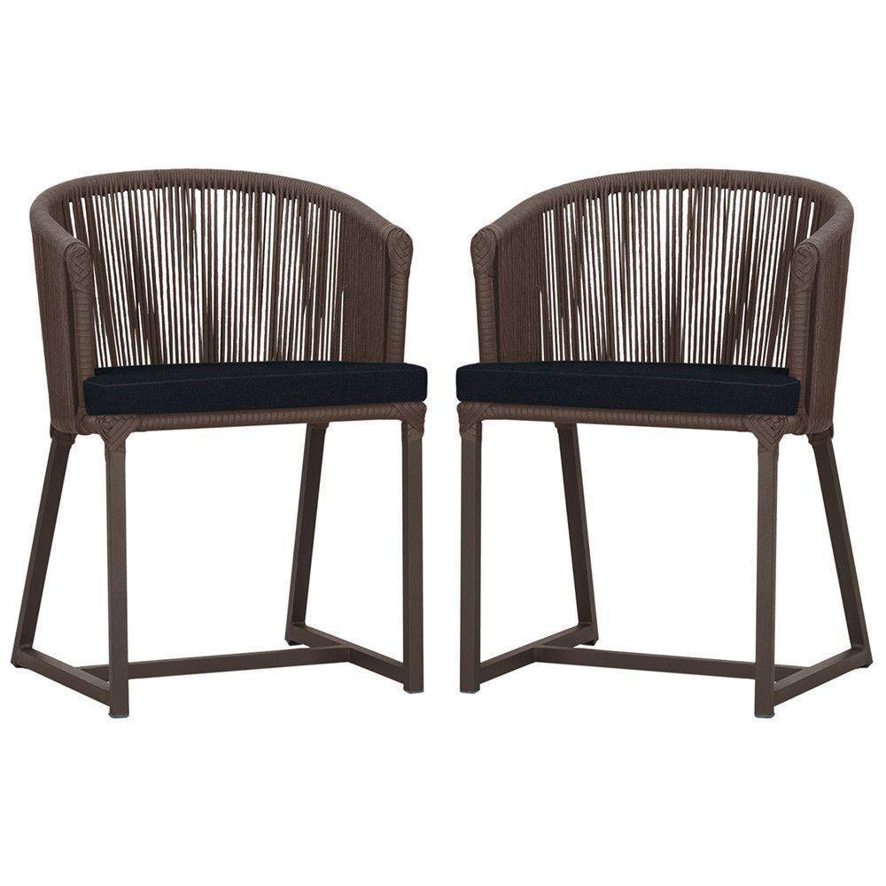 2 Cadeiras De Jantar Noronha Marrom Corda Náutica E12 Trama Marrom - 1