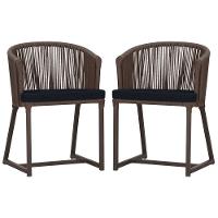 2 Cadeiras De Jantar Noronha Marrom Corda Náutica E12 Trama Marrom - 1