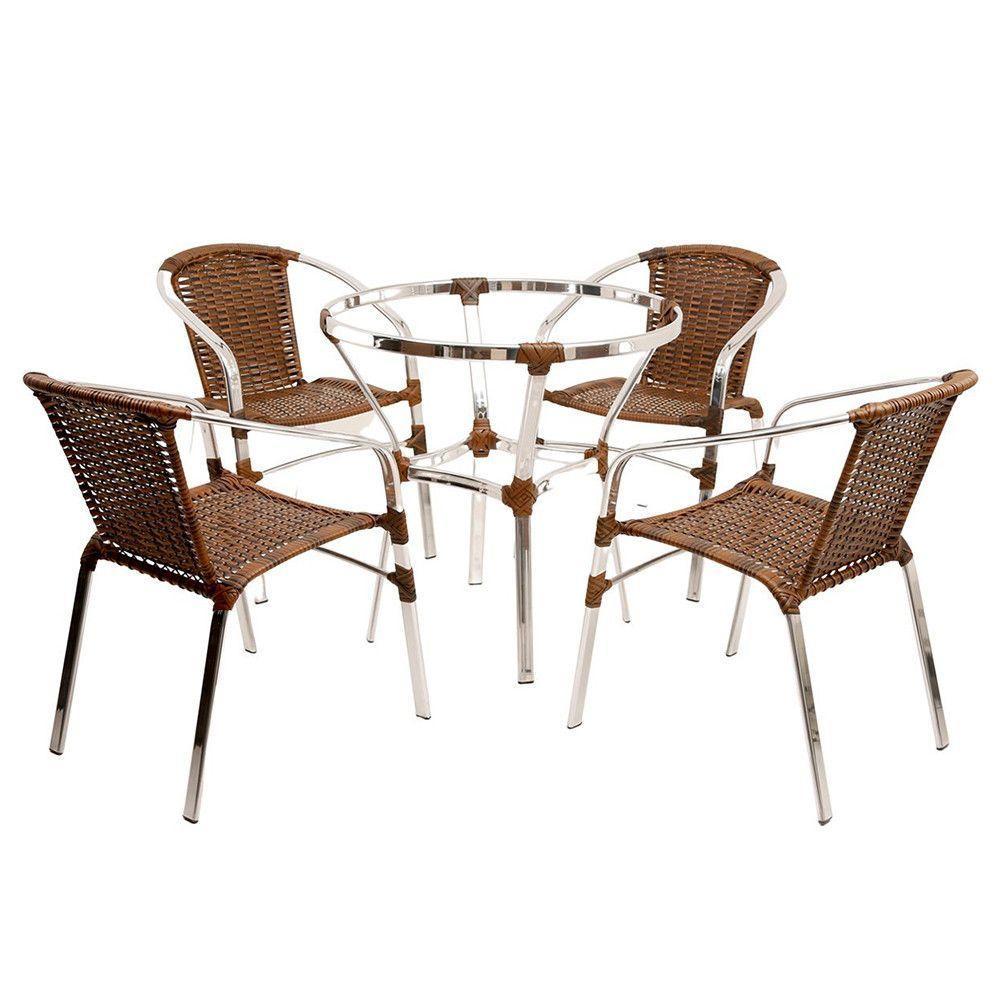 Jogo Turin 4 Cadeiras E Mesa Em Alumínio Trama Original Argila - 1