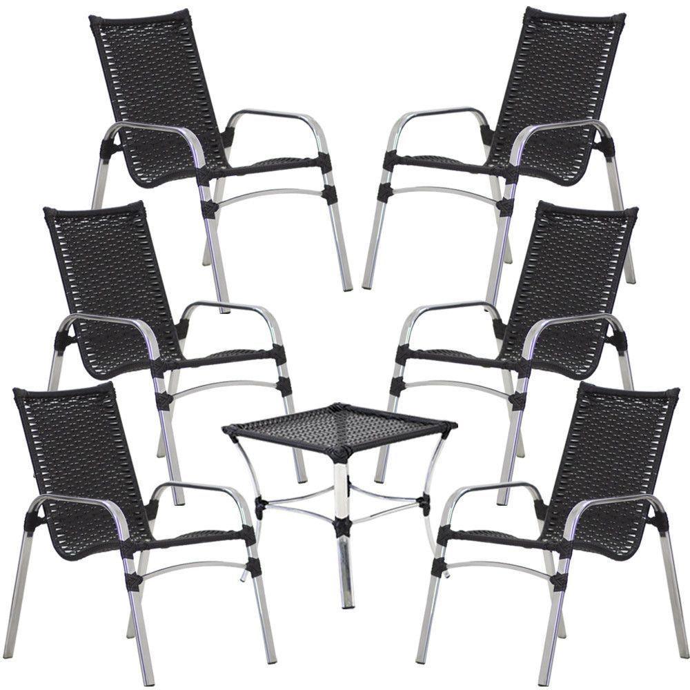 6 Cadeiras Emily E Mesa Em Alumínio Trama Original Preto - 1