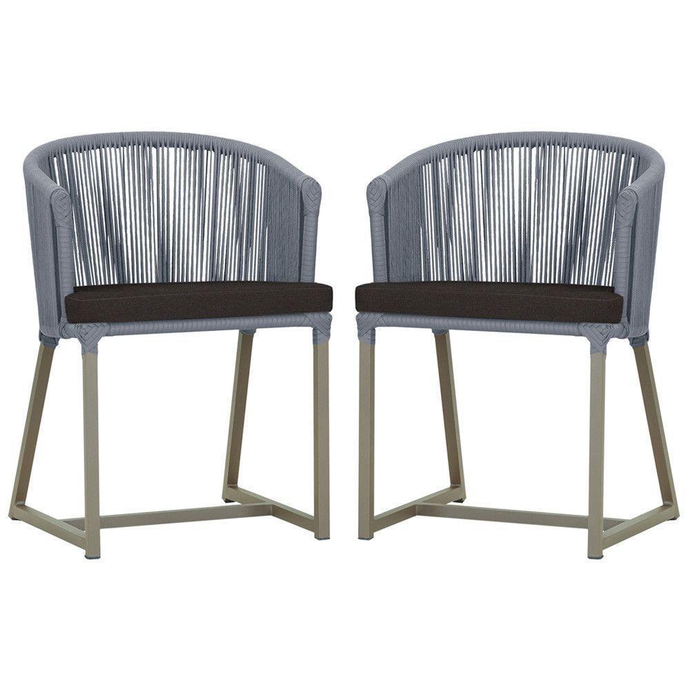 2 Cadeiras De Jantar Noronha Fendi Corda Náutica E9 Trama Prata - 1