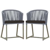 2 Cadeiras De Jantar Noronha Fendi Corda Náutica E9 Trama Prata - 1