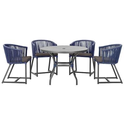 Mesa Com 4 Cadeiras E Noronha Estofado 11 Trama Original Azul