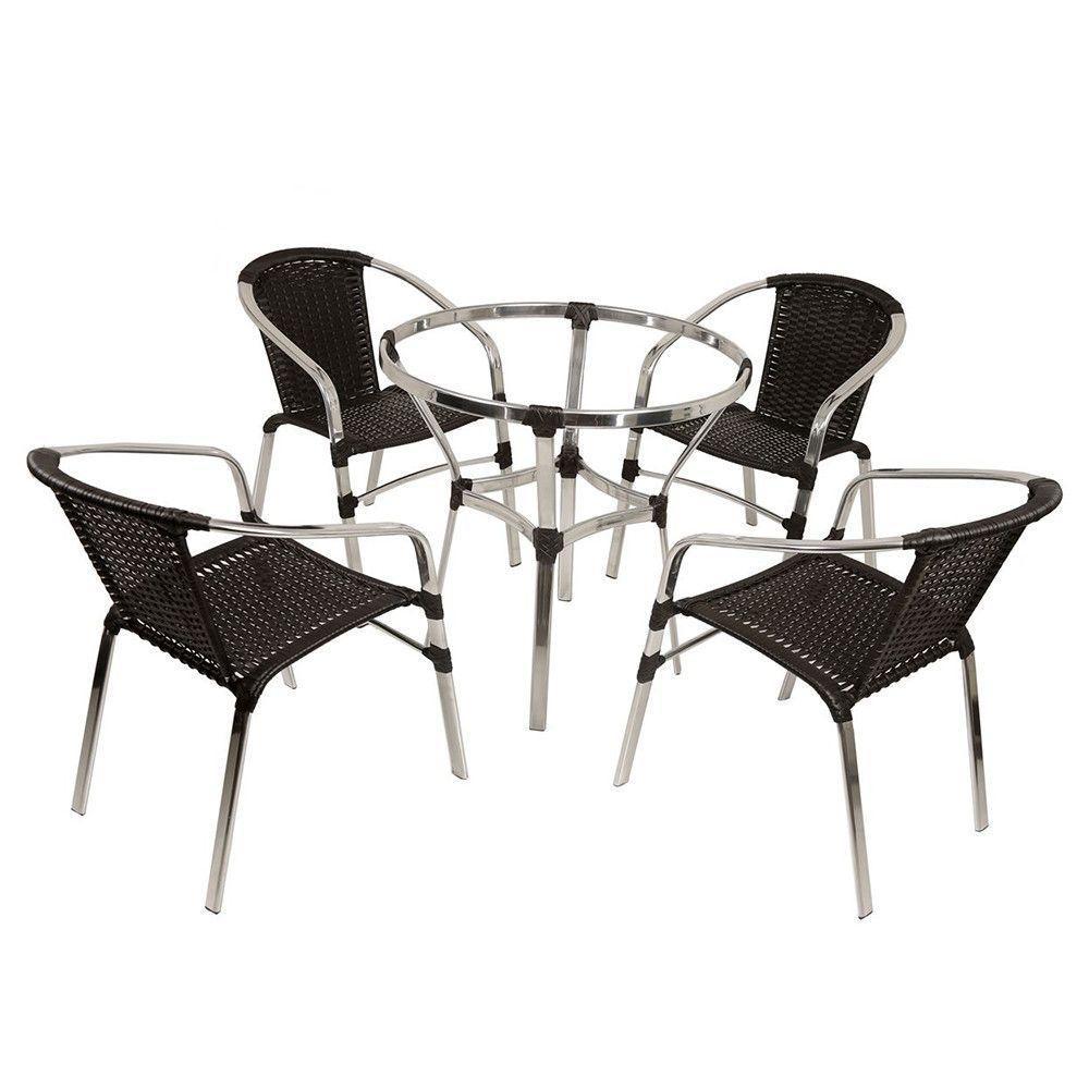 Jogo Turin 4 Cadeiras E Mesa Em Alumínio Trama Original Preto - 1