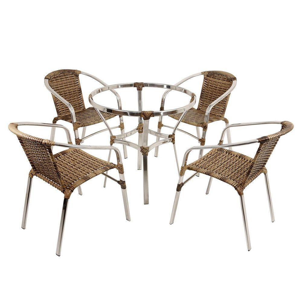 Jogo Turin 4 Cadeiras E Mesa Em Alumínio Trama Original Cappuccino - 1