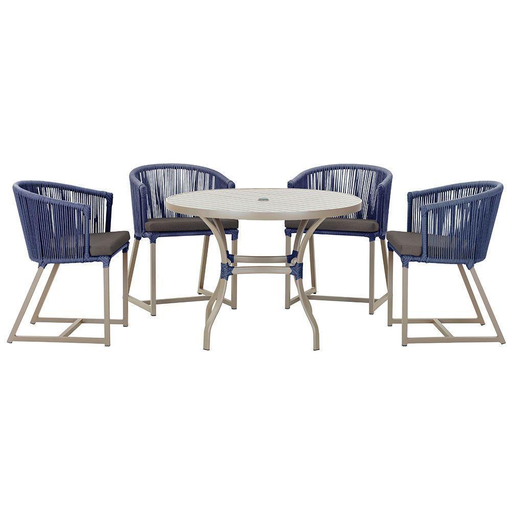 Mesa Com 4 Cadeiras E Noronha Estofado 11 Trama Original Azul - 1
