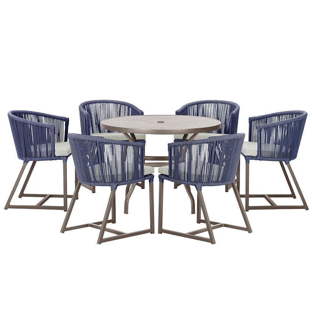 Mesa Com 6 Cadeiras Jantar Noronha Marrom E3 Trama Original Azul - 1