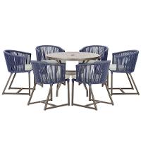 Mesa Com 6 Cadeiras Jantar Noronha Marrom E3 Trama Original Azul - 1