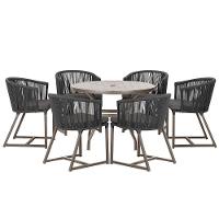 Mesa Com 6 Cadeiras Jantar Noronha Marrom E11 Trama Original Preto - 1