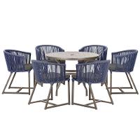 Mesa Com 6 Cadeiras Jantar Noronha Marrom E11 Trama Original Azul - 1