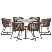 Mesa Com 6 Cadeiras Jantar Noronha Marrom E3 Trama Original Marrom - 1