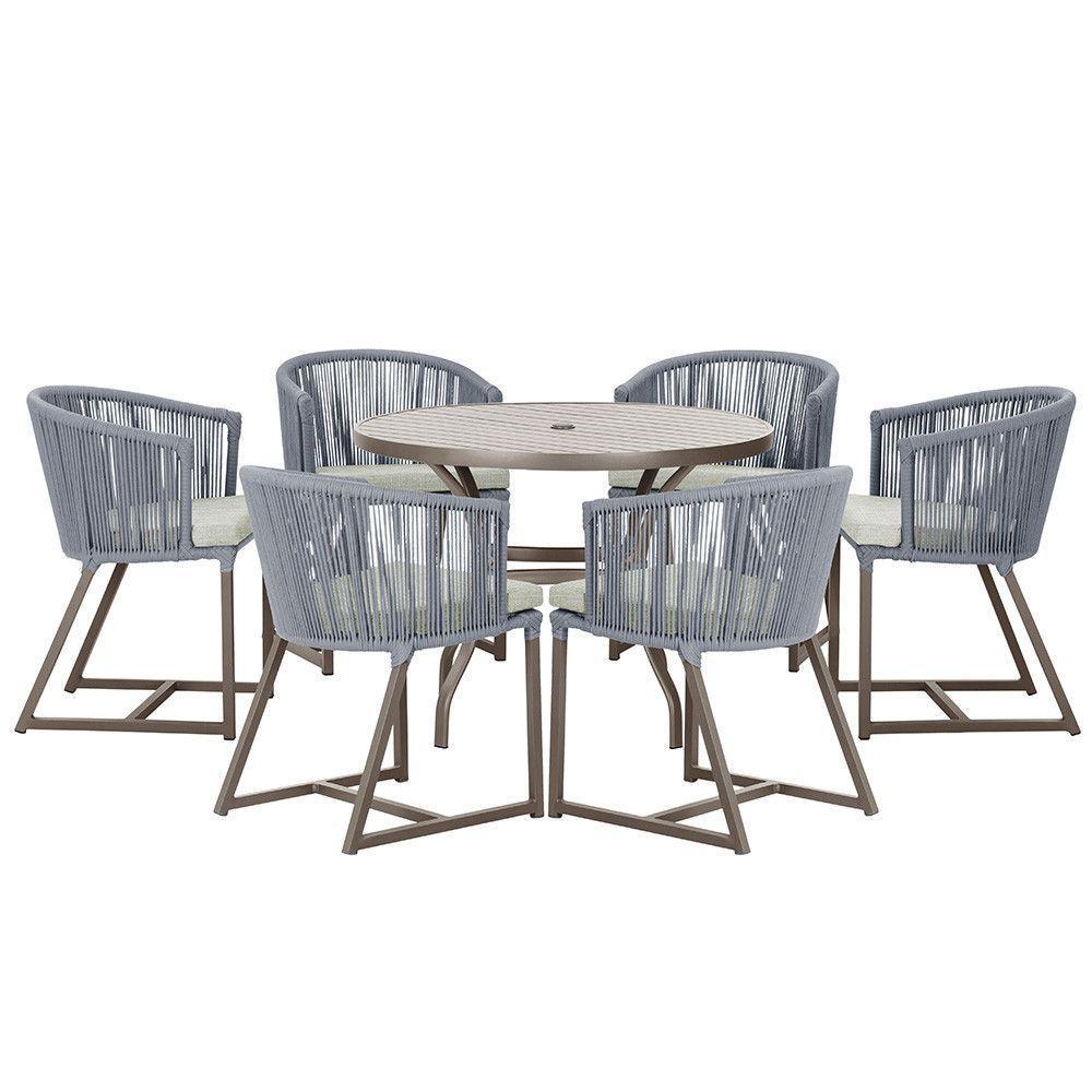 Mesa Com 6 Cadeiras Jantar Noronha Marrom E3 Trama Original Prata - 1