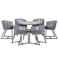 Mesa Com 6 Cadeiras De Jantar Noronha E12 Trama Original Prata - 1