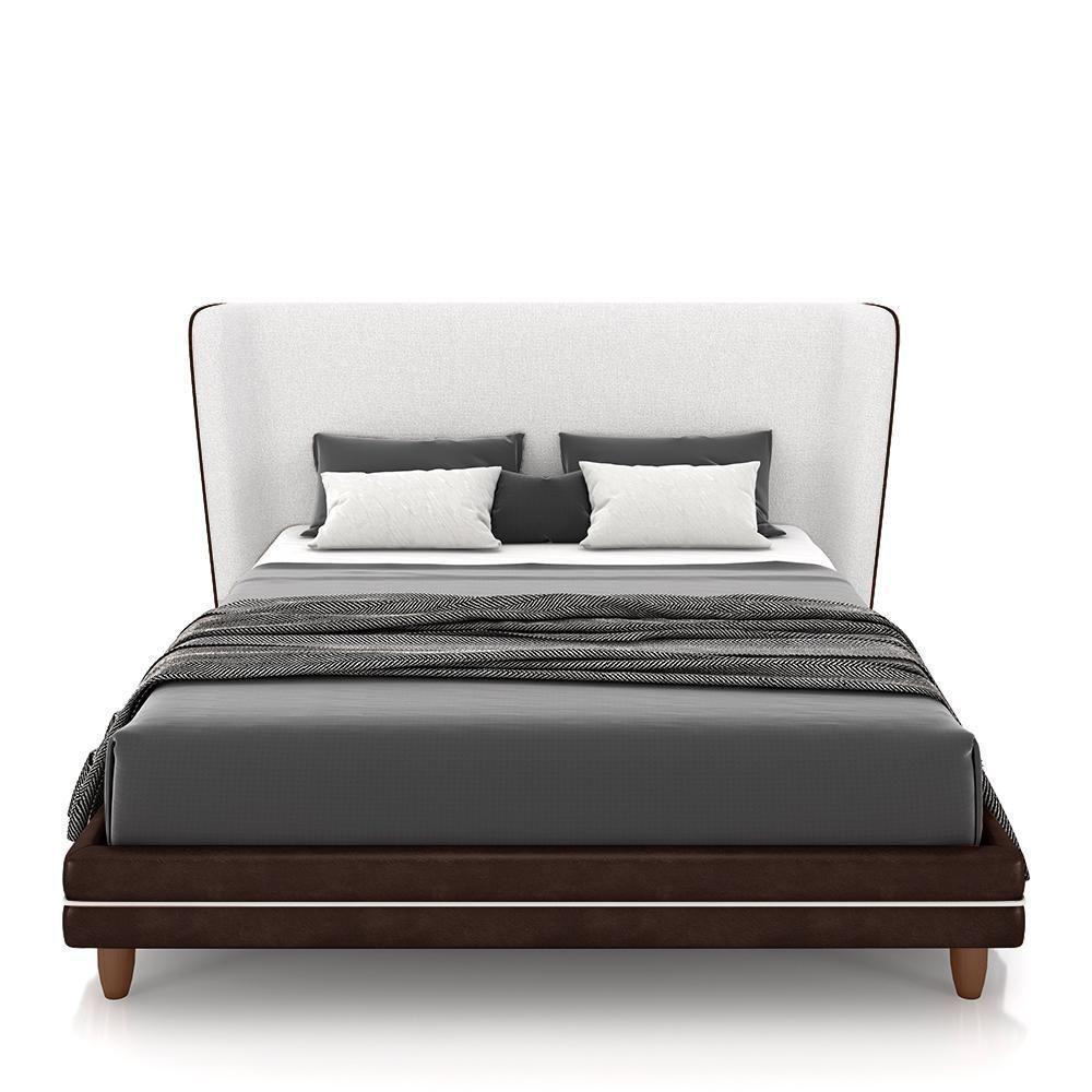 Conjunto Cama Com Cabeceira Queen Torres Pés Em Madeira Pu/bouclê Marrom/off White G91 - Gran Belo - 2