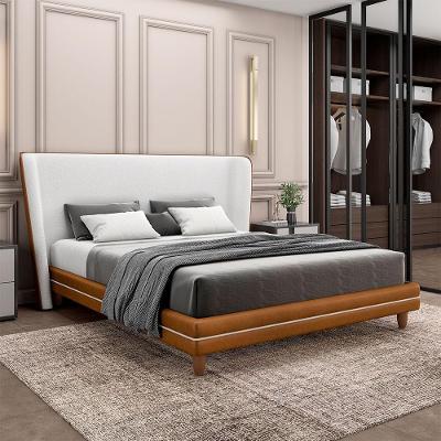 Conjunto Cama Com Cabeceira Casal Torres Pés Em Madeira Pu/bouclê Caramelo/off White G91 - Gran Belo