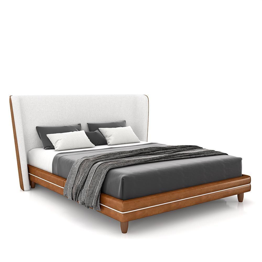 Conjunto Cama Com Cabeceira Queen Torres Pés Em Madeira Pu/bouclê Caramelo/off White G91 - Gran Belo - 5